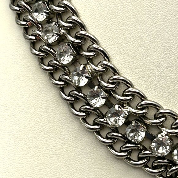Cookie Lee Silver Tone Double Row Rhinestone Statement Adjustable Necklace - Picture 7 of 10